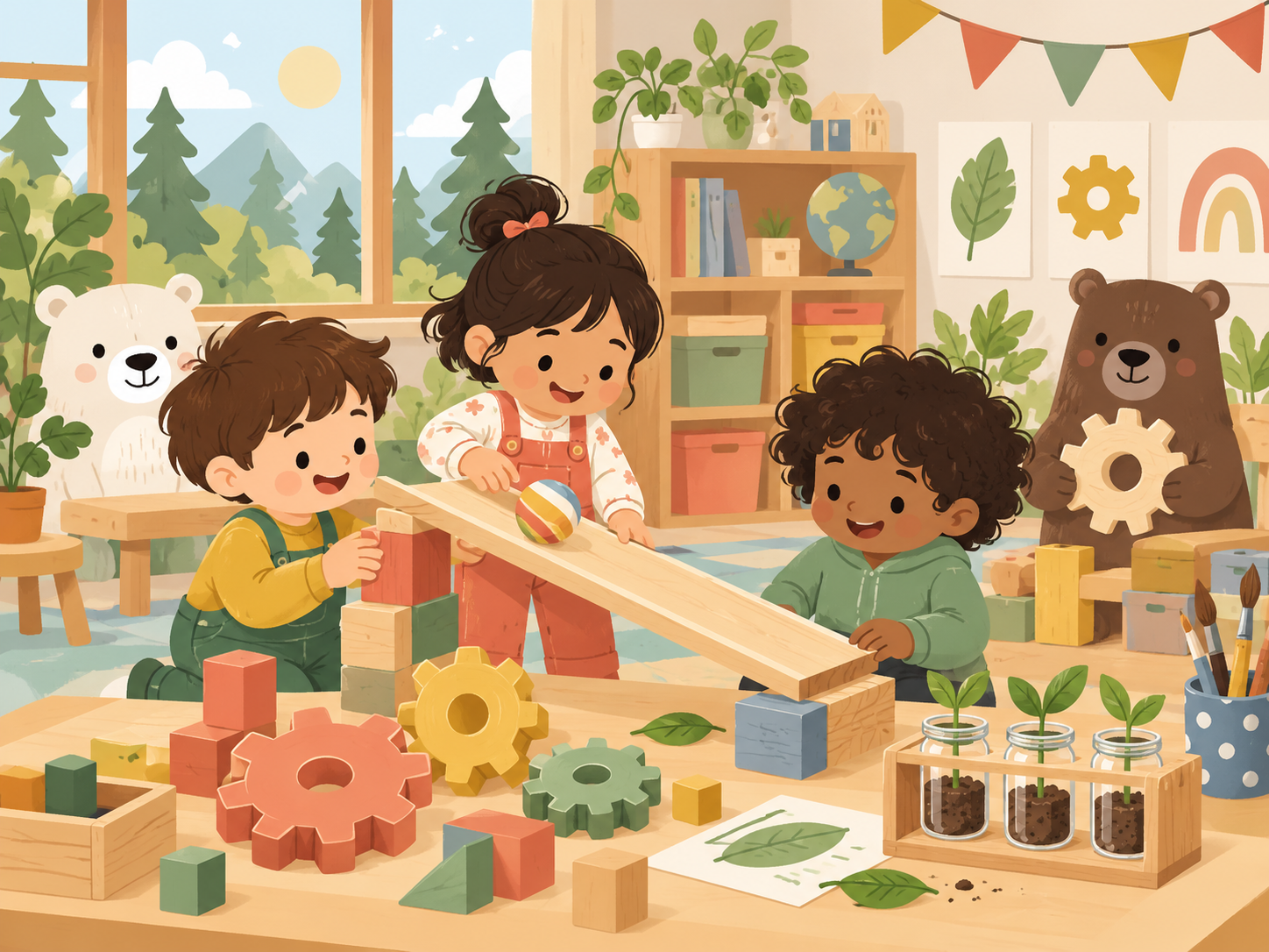 Children collaborating on a hands-on ramp and engineering activity