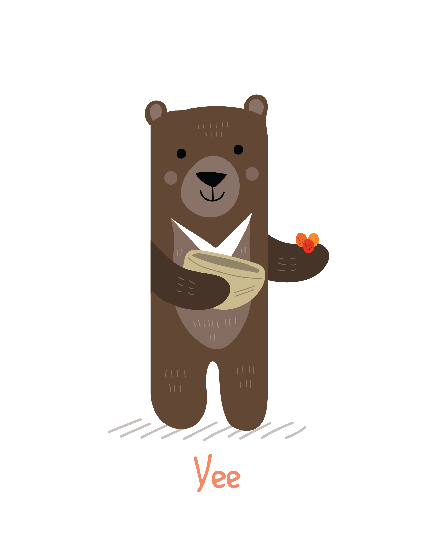 Yee, the De Kinder Club Asian black bear, holding a bowl of berries